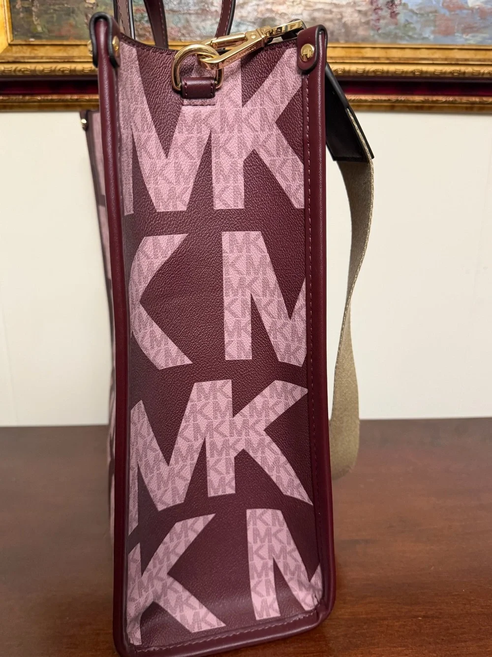 Michael Kors Royal Pink & plum Coated Canvas Leather Maple North South Tote - Picture 5 of 10